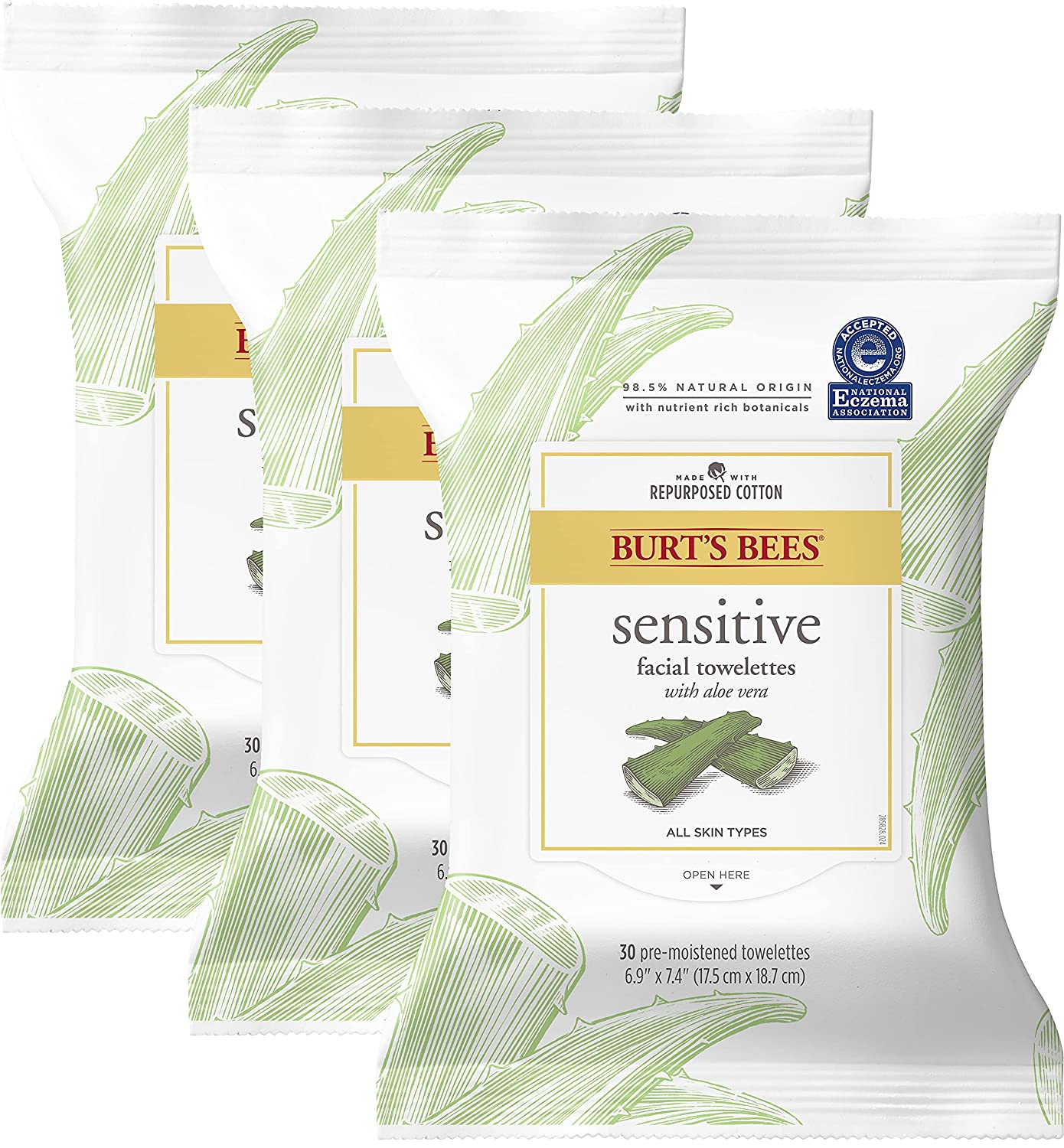 230816075453499_1 Burt's Bees Face Wipes Easter Basket Stuffers, Makeup Remover Facial Cleansing Towelettes for Sensitive Skin, Hydrating with Cucumber and Mint, 30 Count (Pack of 3) - Image 1